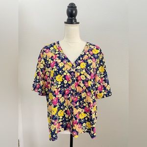 ModCloth Wildflower Wanderlust Button Down Navy Floral Vintage Inspired Blouse